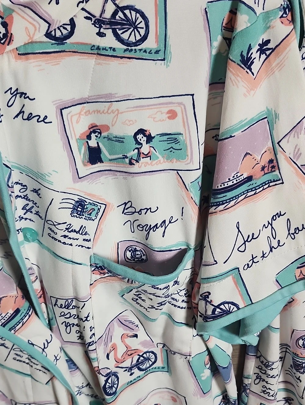 Munki Munki Cropped Short Sleeve Pajama Set In Summer Postcard Print